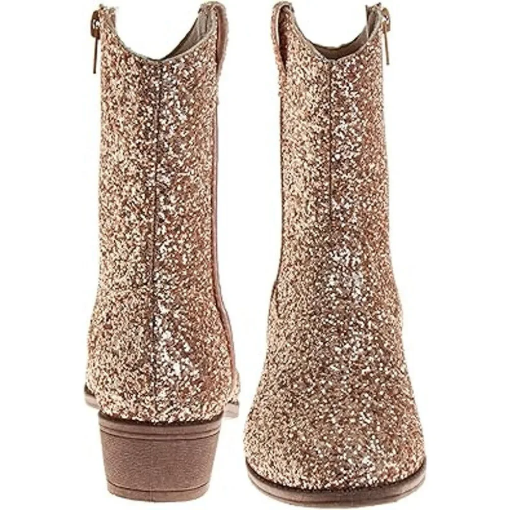 New Josmo Big Girls 4 Rose Gold Glitter Mid Calf 1.5